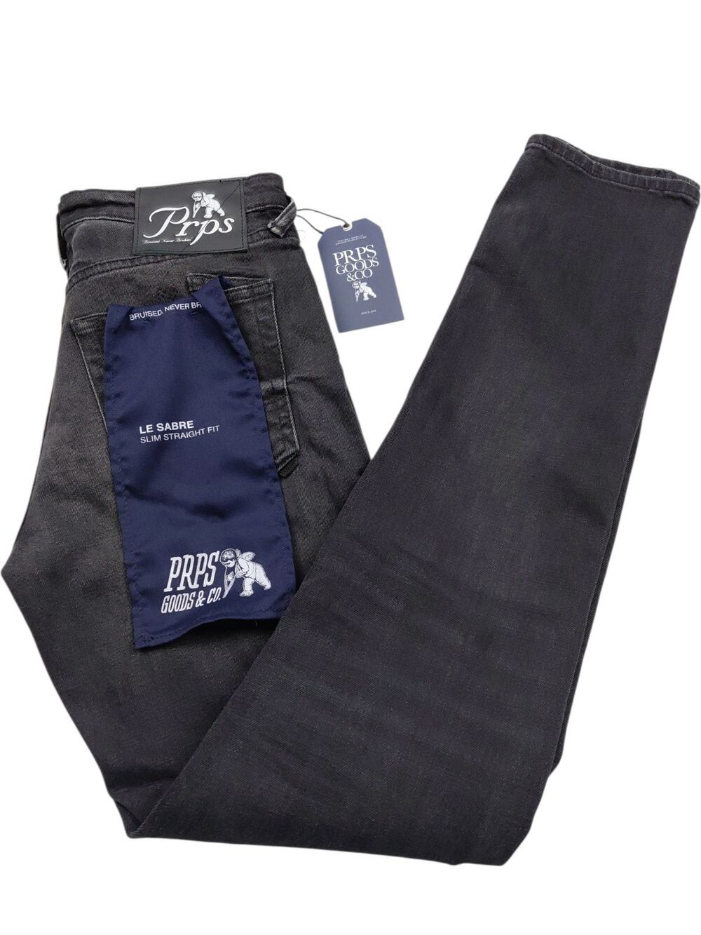 Prps Le Sabre Slim Straight Size 28x33 Black Washed Denim Jeans Button Zip Men's